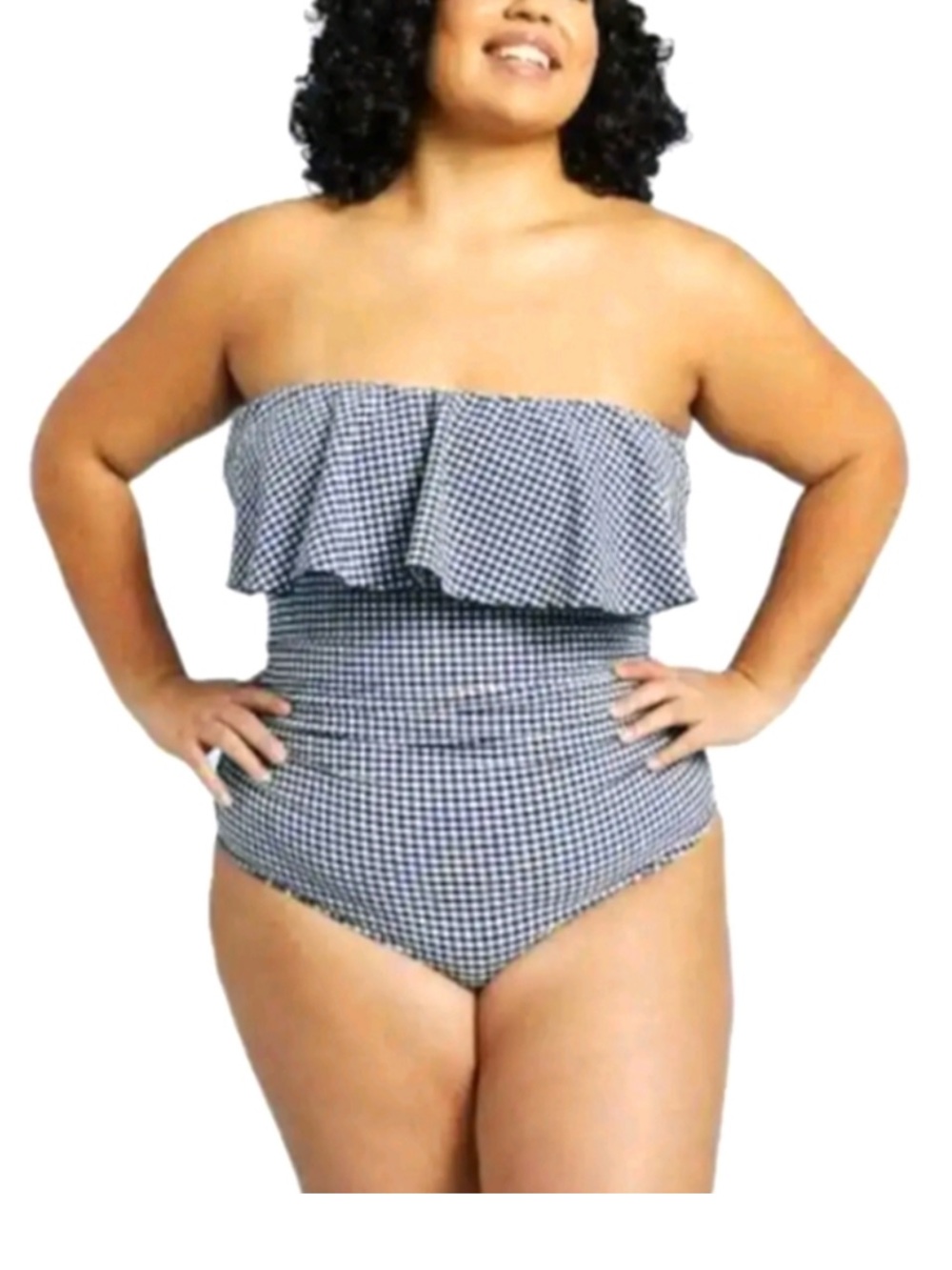 Kona Sol Swimsuit Blue Plaid One Piece High Coverage Ruched Sides Womens 20 Plus